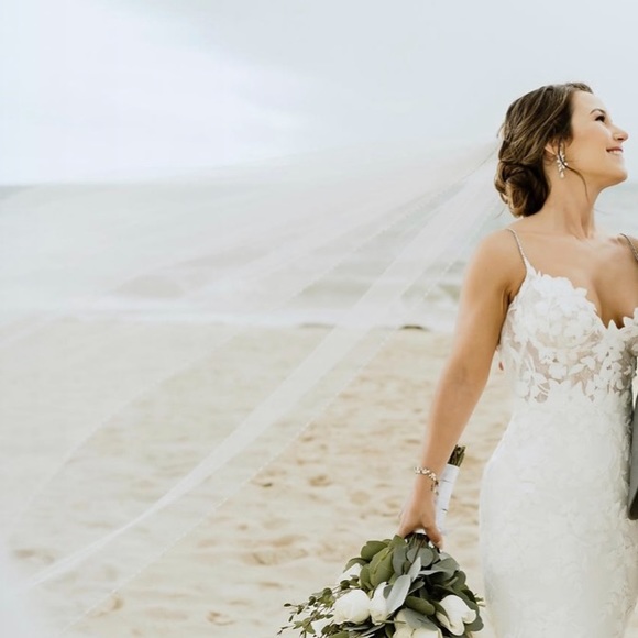 Beaded Cathedral Length Veil + Garment Bag - Picture 2 of 13